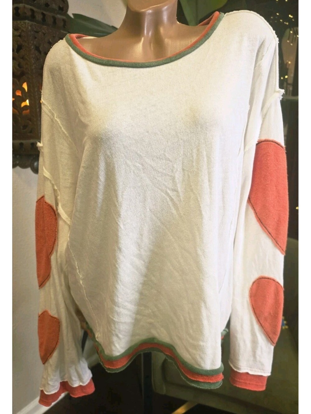 Free People We The Free You're A Star Tee White Heart Patches Sleeve Top Small S